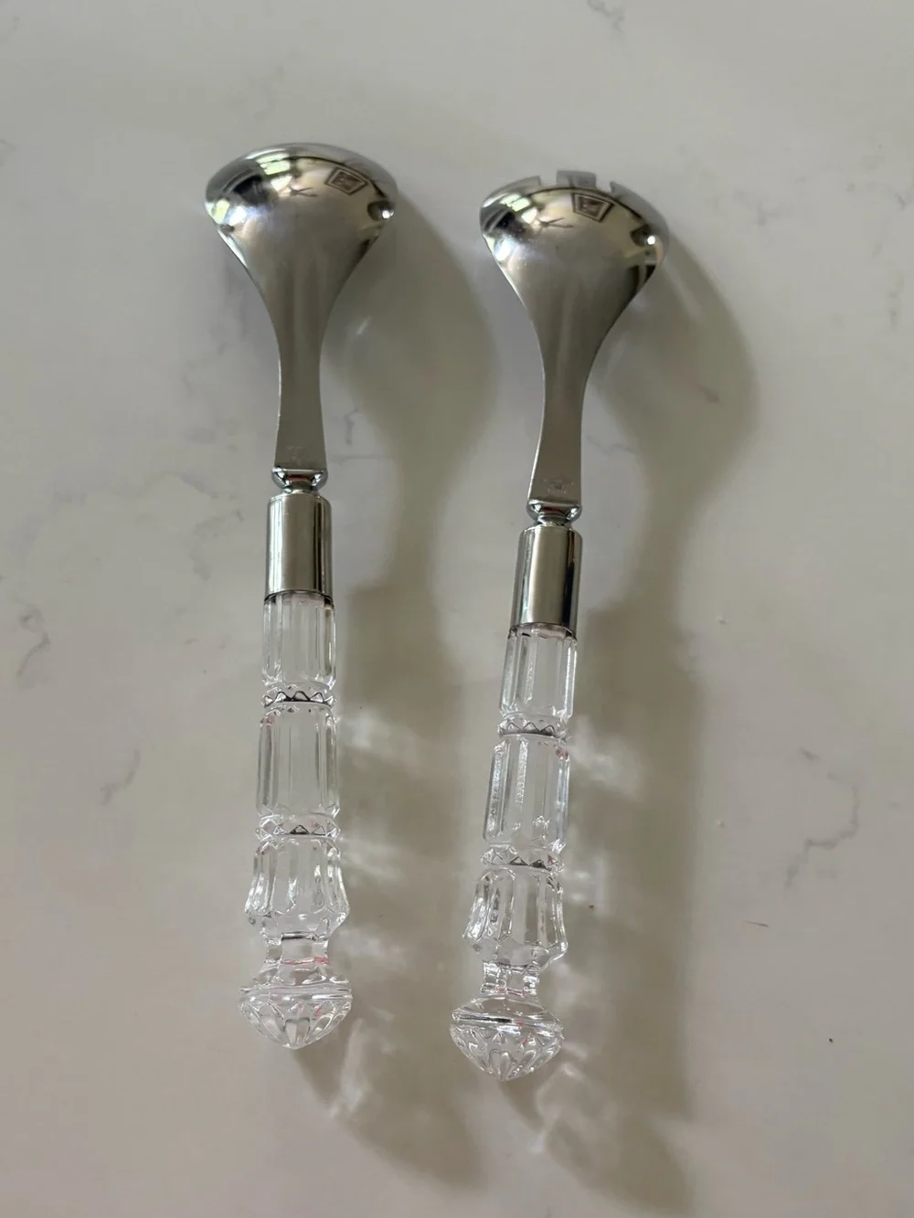 Clear Crystal handle & Silver Stainless Steel Salad Serving Set
